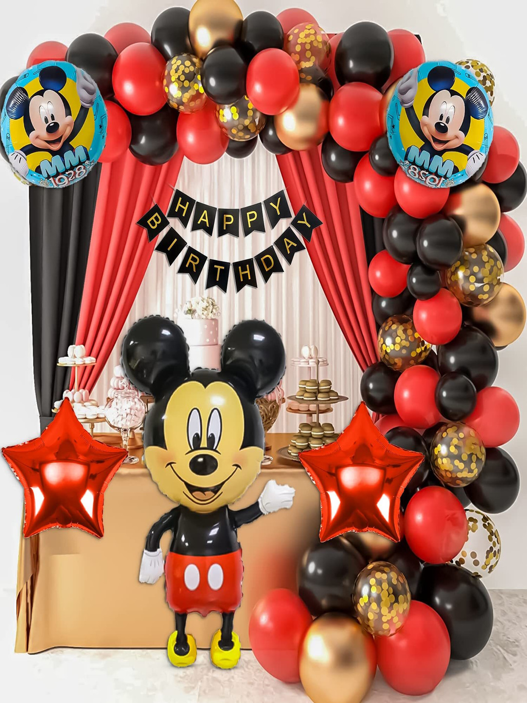 Special You 59-Pcs Red & Black Mick Mouse Theme Birthday Decoration