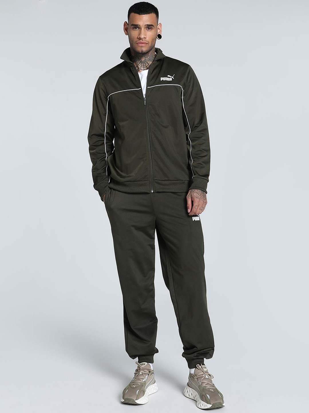 Puma Men Piping Brand Logo Printed Mid-Rise Tracksuit