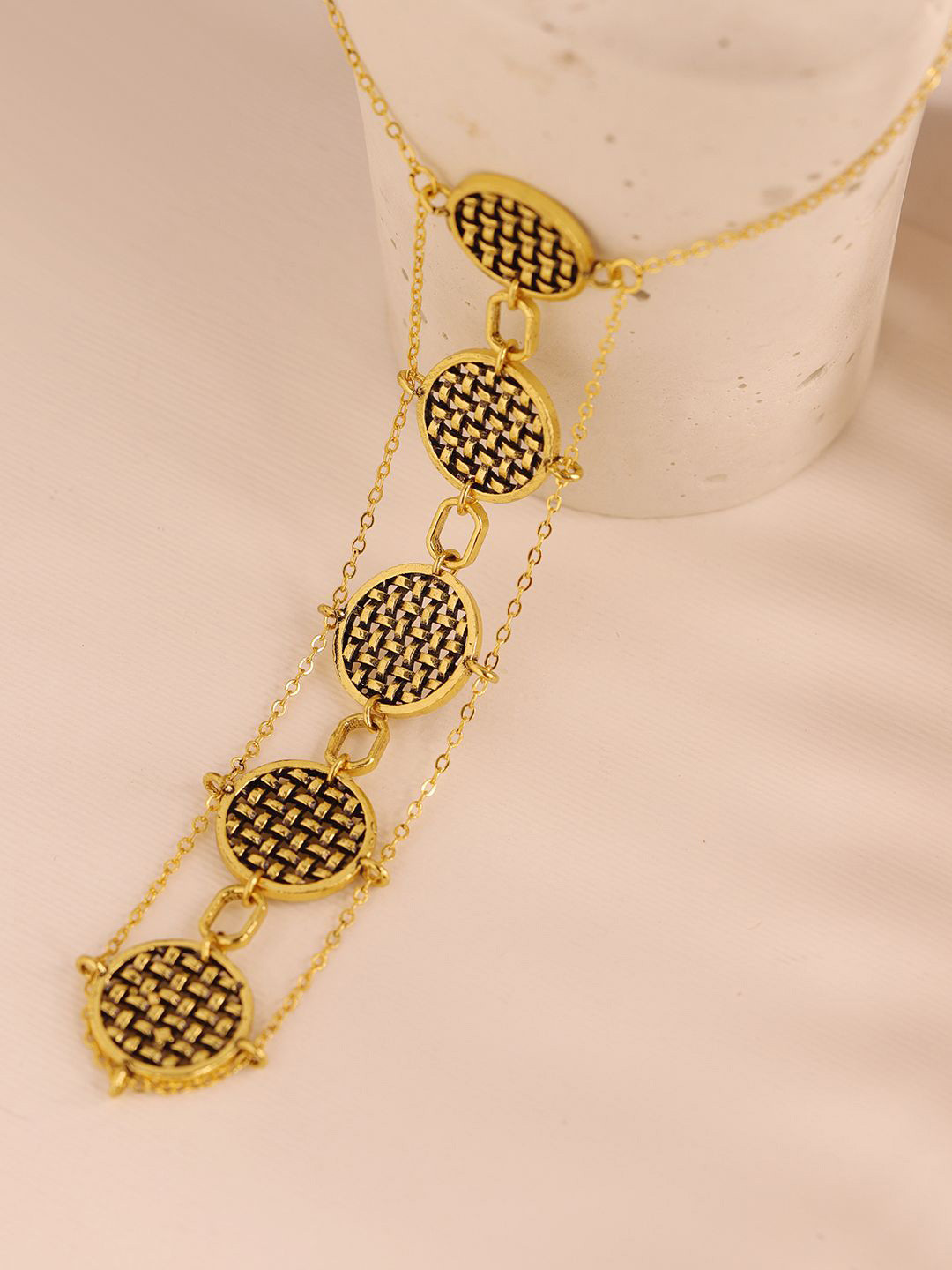 Voylla Woven Wonder Weaved Brass Gold-Plated Oxidised Necklace