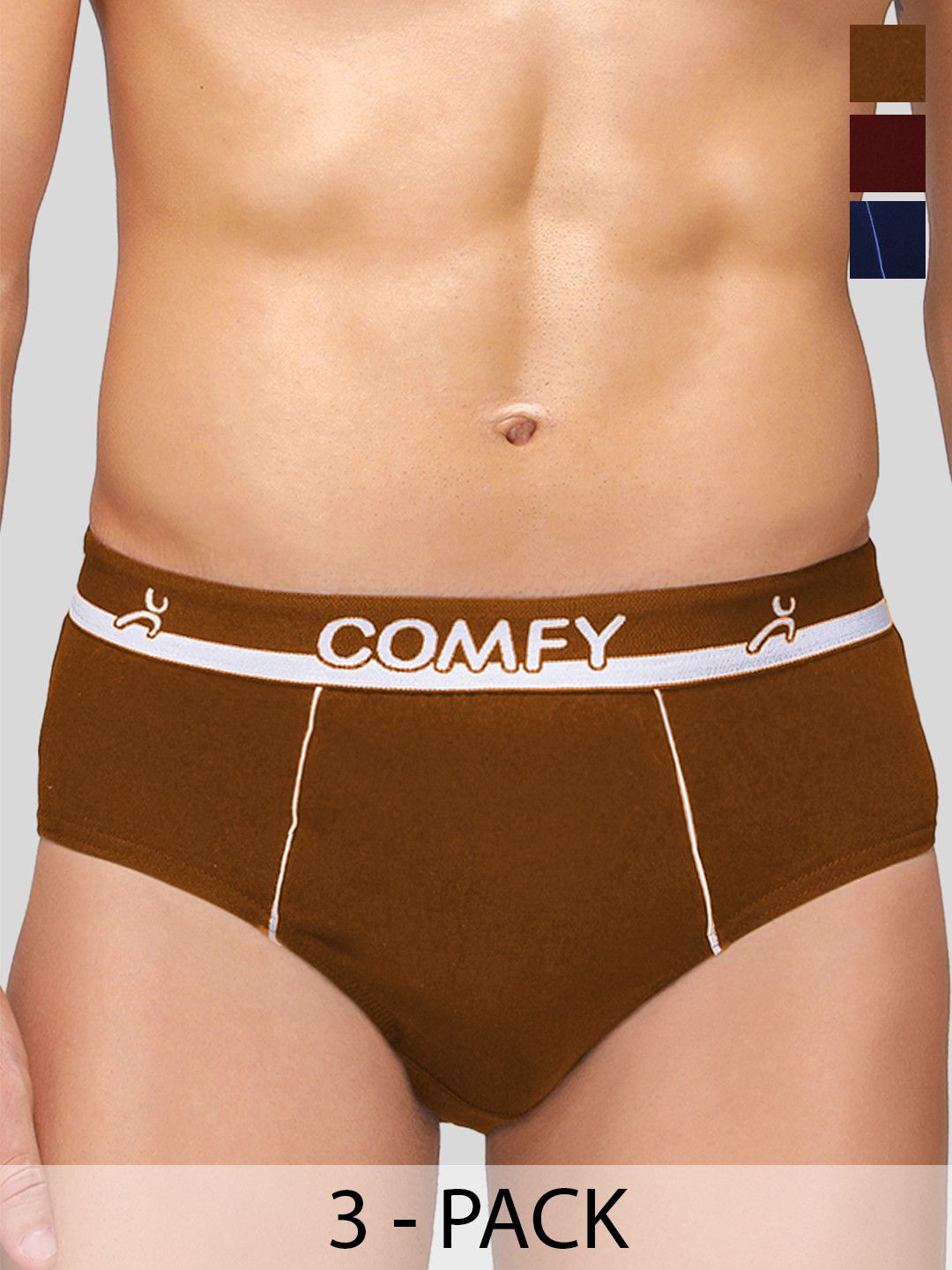 AMUL COMFY Pack Of 3 Pure Cotton Basic Assorted Briefs AC-CBRIOE-ASST-S-3PC