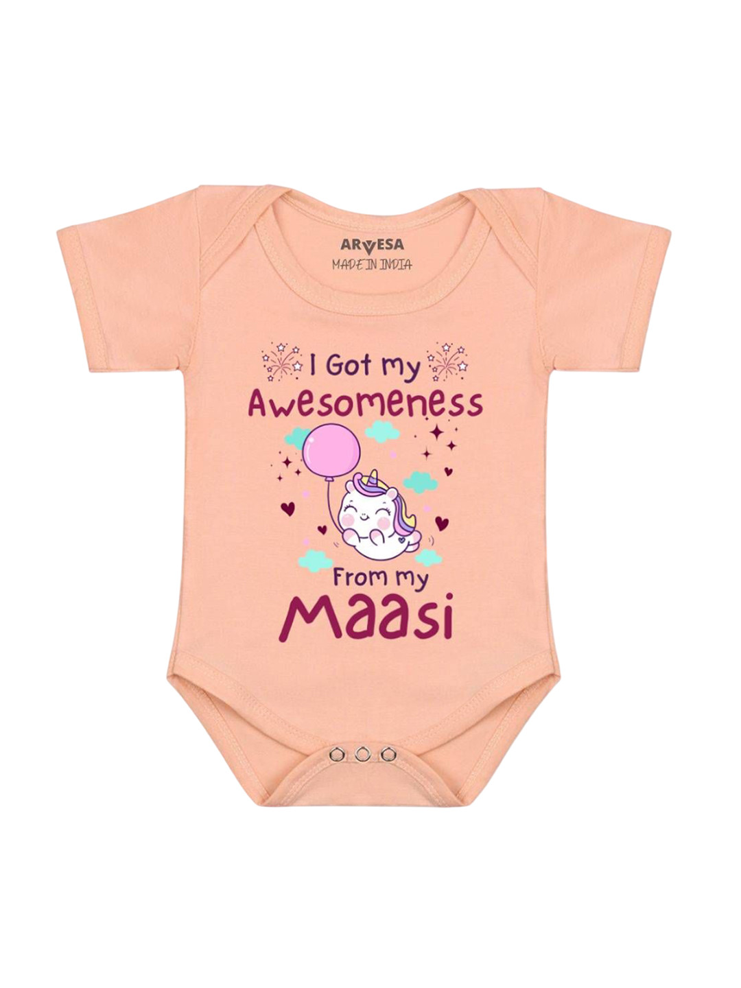 Arvesa Kids I Got Awesomeness From Maasi Printed Envelope Neck Short Sleeves Bodysuit