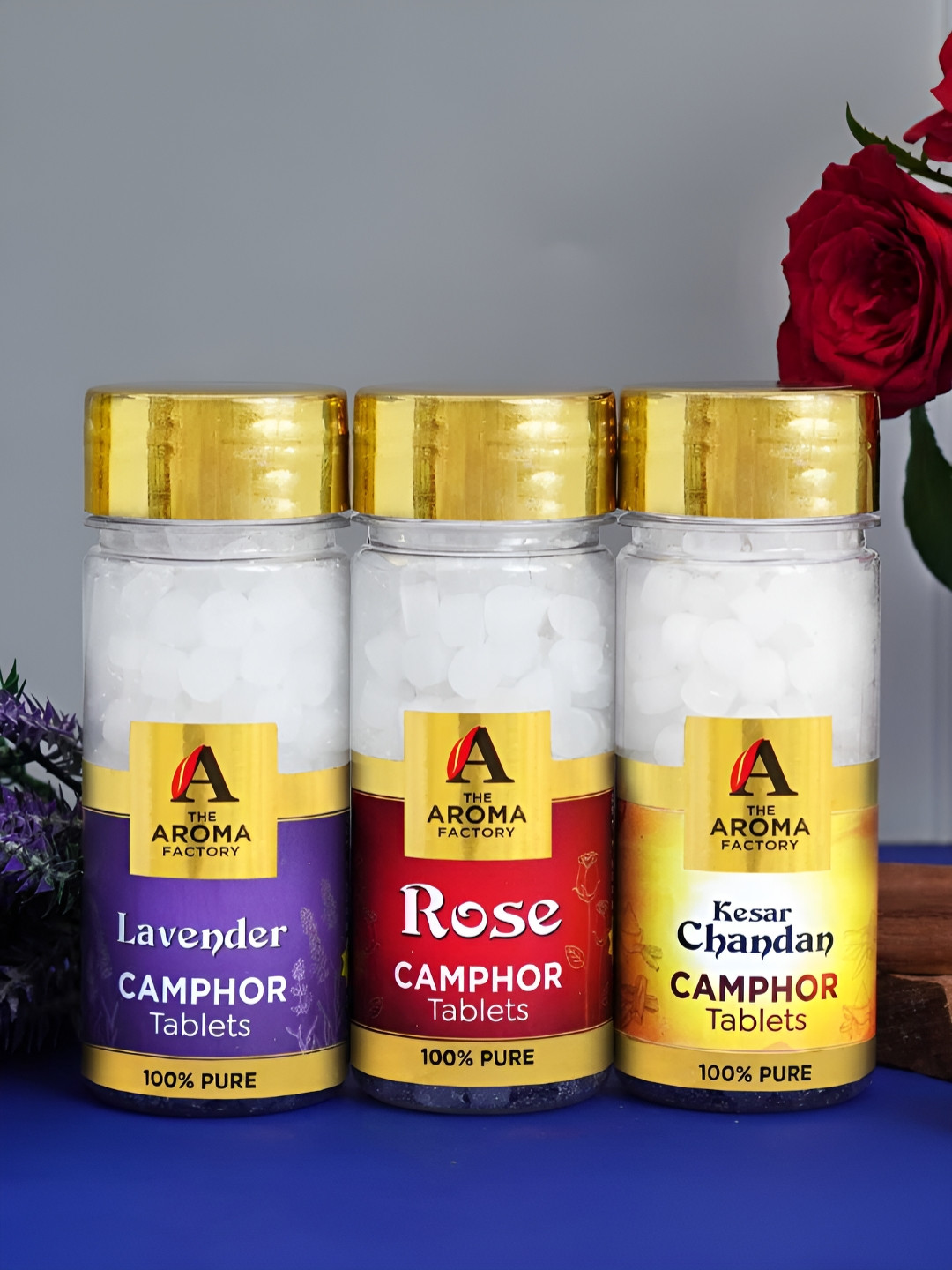 The Aroma Factory 3- Pcs Lavender, Rose & Kesar Chandan Camphor Box