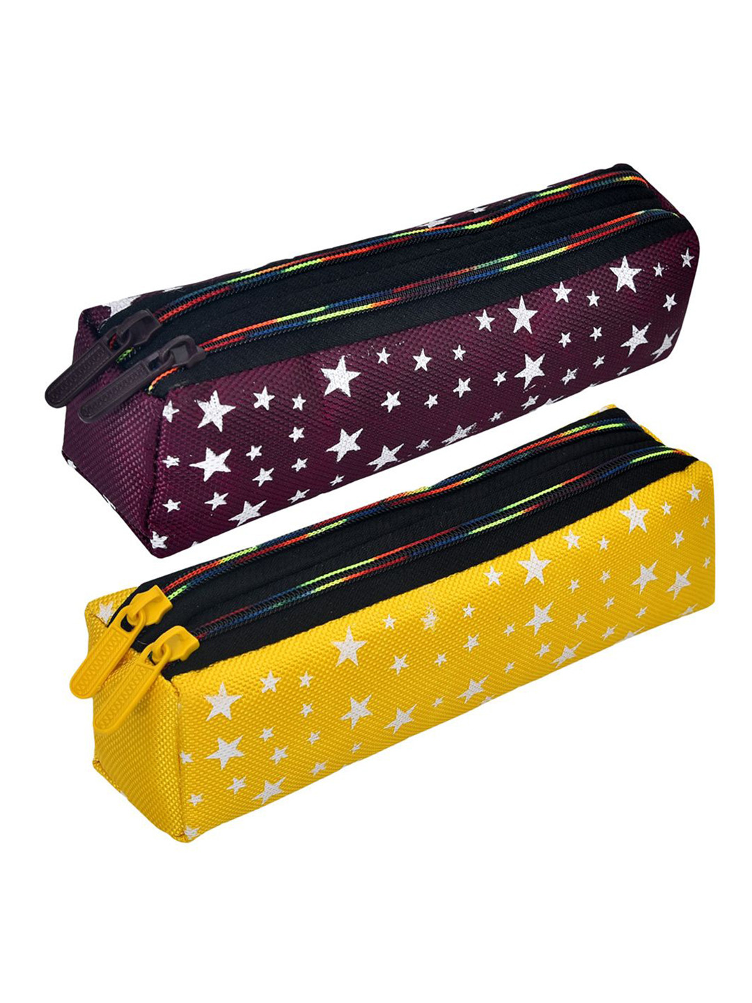 Kuber Industries Kids Pack Of 2 Star Printed Two Zipper Pencil Utility Pouchs Stationery