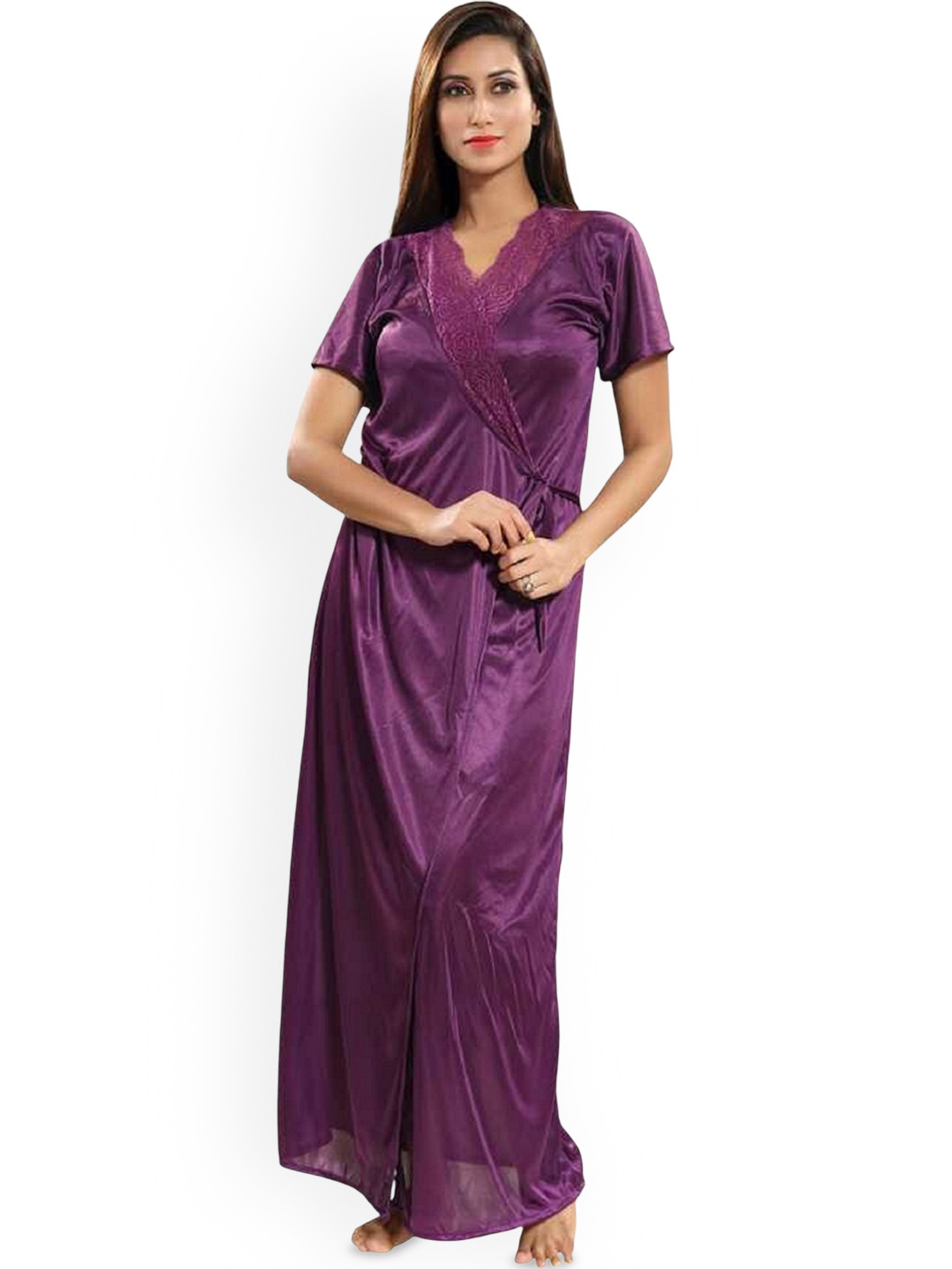 UWNAQA Satin Nightdress With Robe