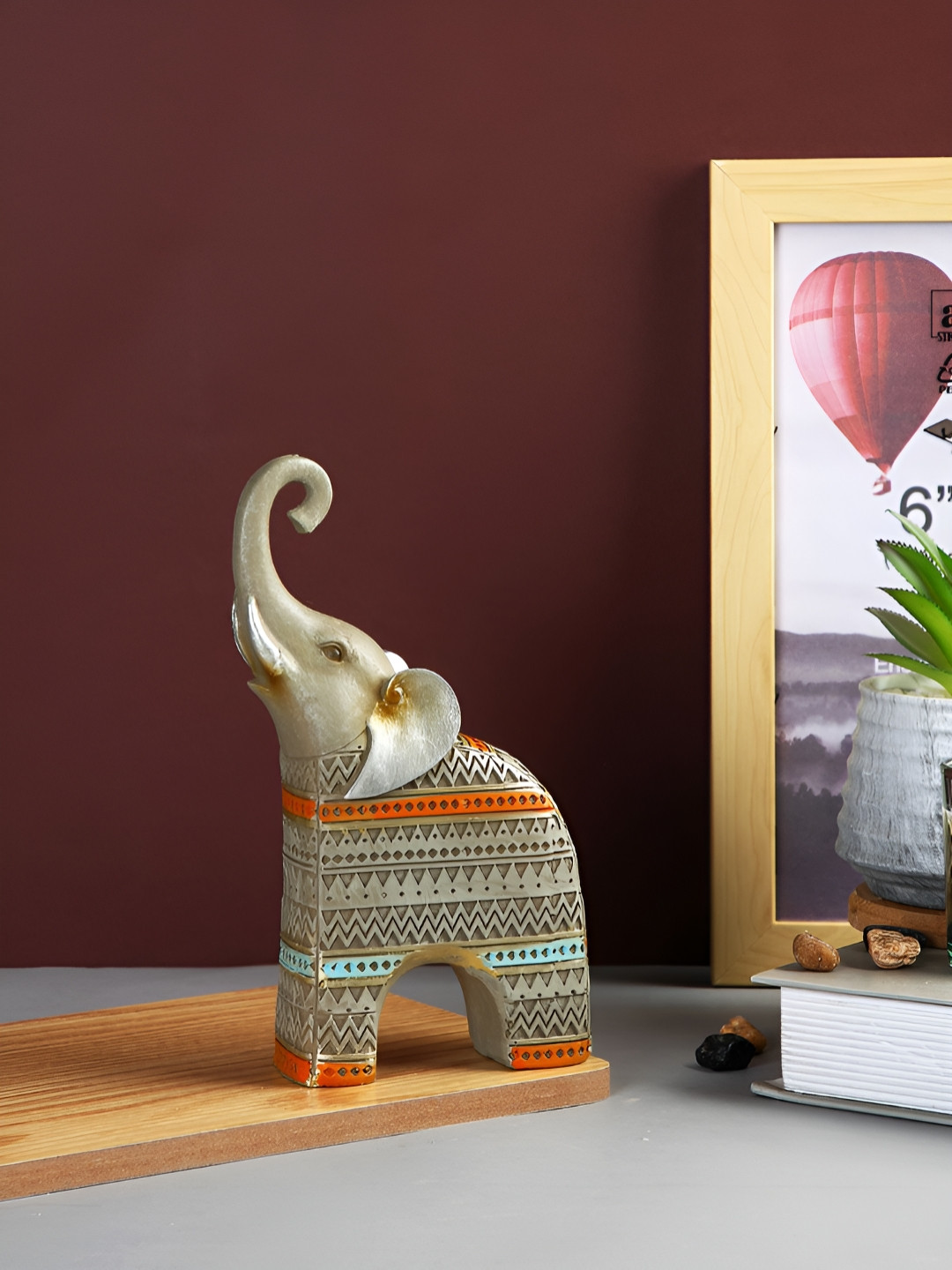 TAYHAA Elephant Grey Ceramic Natural Living Room Small Showpiece - 7.5 Inches