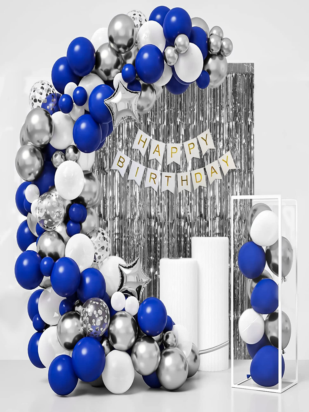 Special You 69 Pcs White & Blue Balloons & Banner Festive Decor