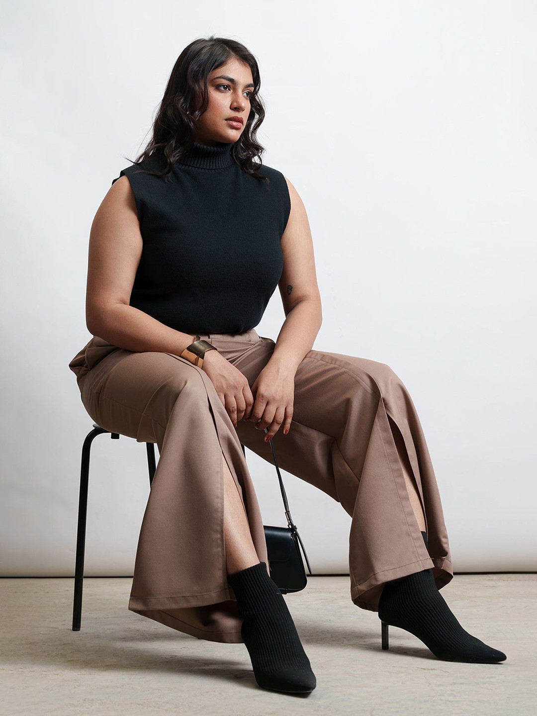 FREAKINS Women Cocoa Cloud Curve Flared Korean Pants