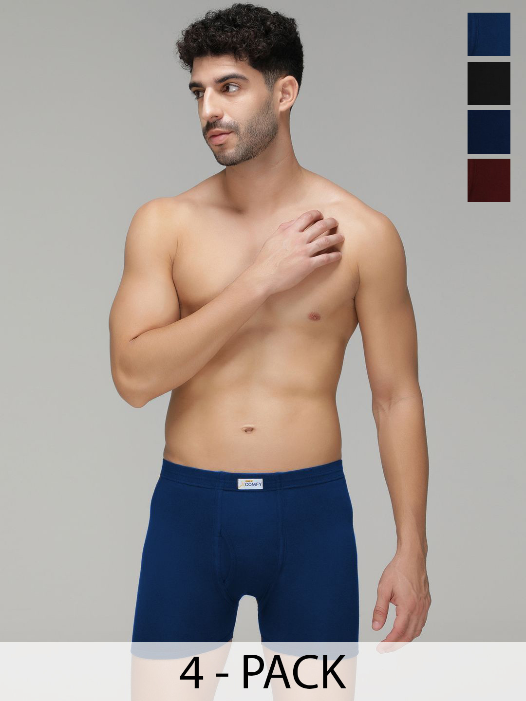 AMUL COMFY Men Pack Of 4 Cotton Long Trunks AC-FCTRIE-BLK-NVY-AF-MA-3XL-4PC