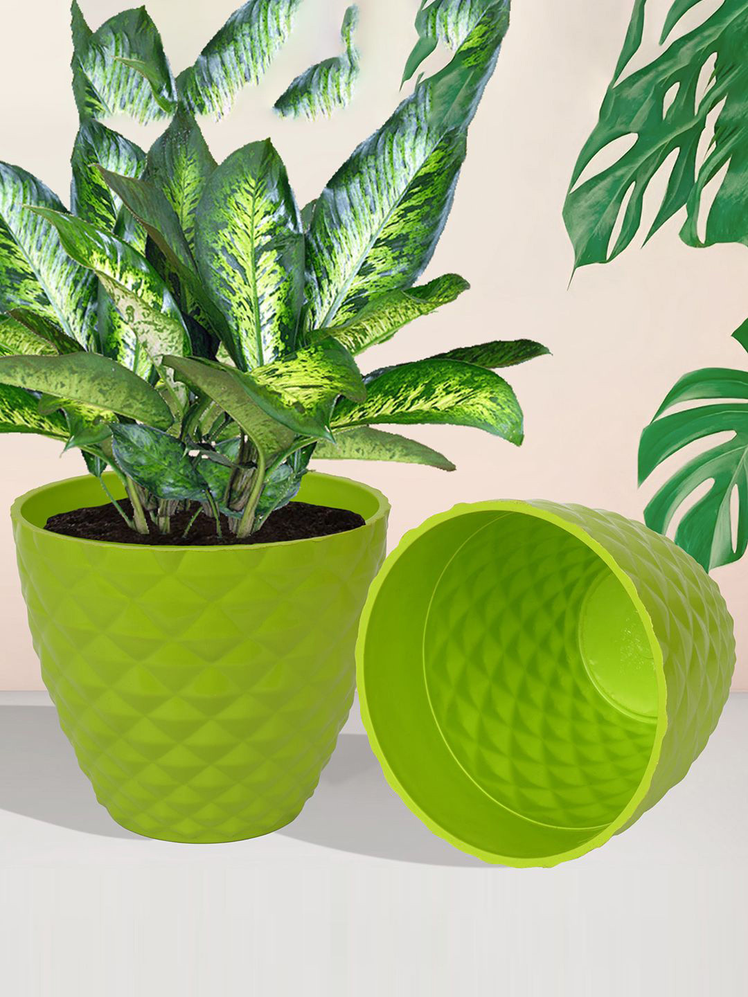 Kuber Industries Green Pack of 2 Diamond design Flower Planters
