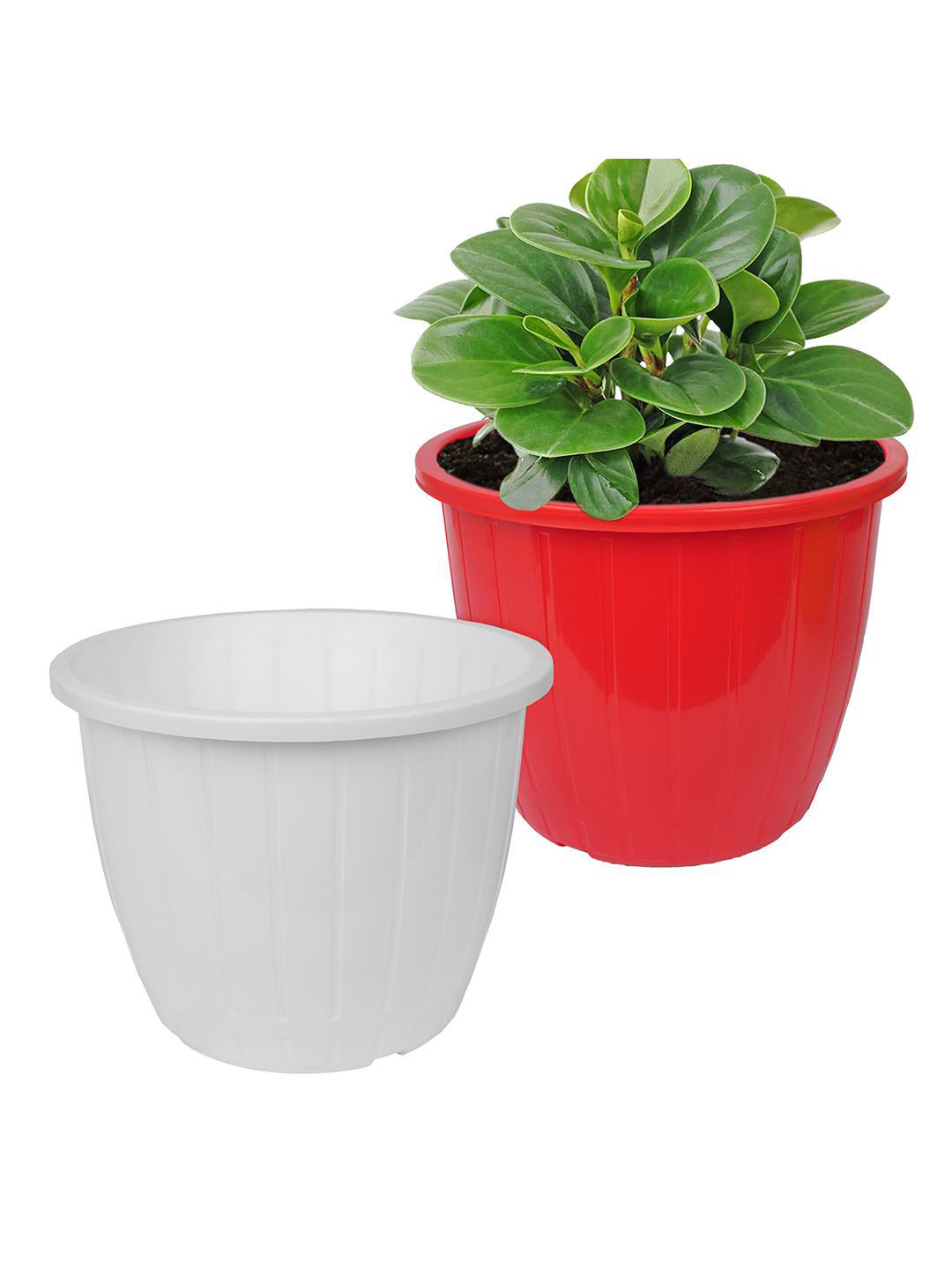 Kuber Industries Red & White Pack of 2 Duro-Design Flower Planters