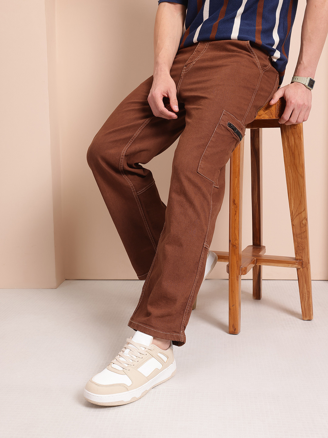 Mast & Harbour Men Contrast Stitch Straight Fit Jeans