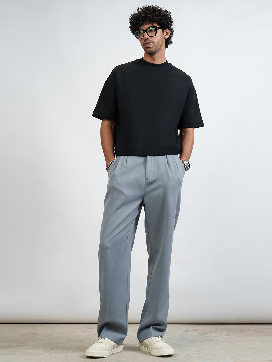 FREAKINS Men Sleet Grey Buckle Detail Men's Korean Pants