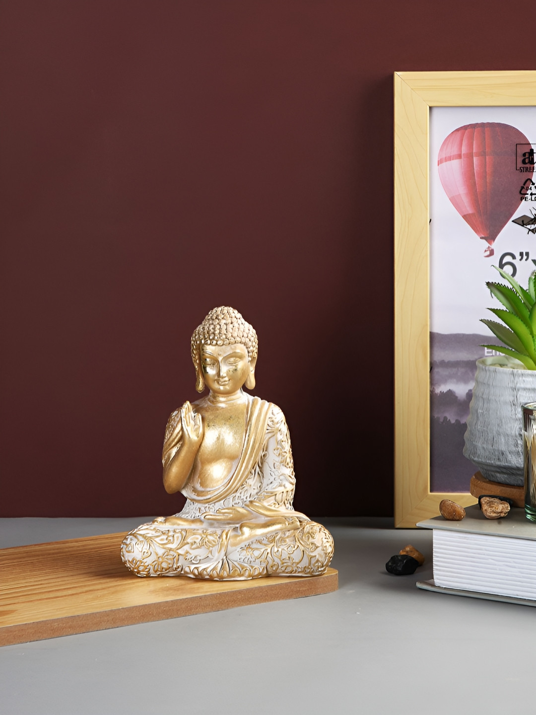 Myntra Elegant Homes Buddha Gold Resin Natural Living Room Small Showpiece - 5.7 Inches