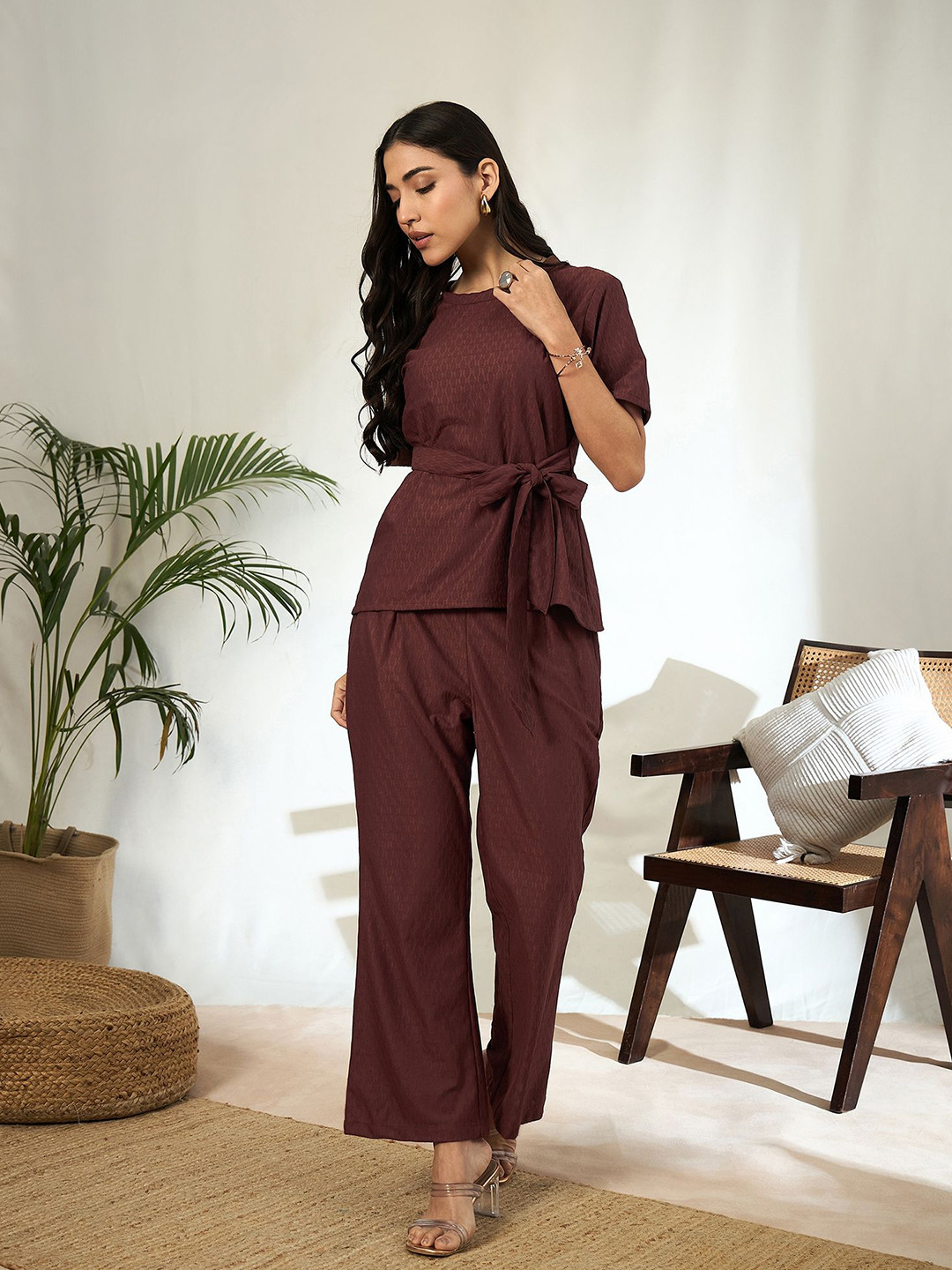 BANDIA Self Design Round Neck Tunic & Trouser