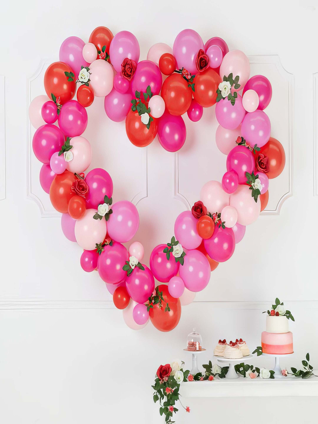 Special You 60 Balloons, White Rose Vine & Bunch of Artificial Rose Valentine Day  Decor