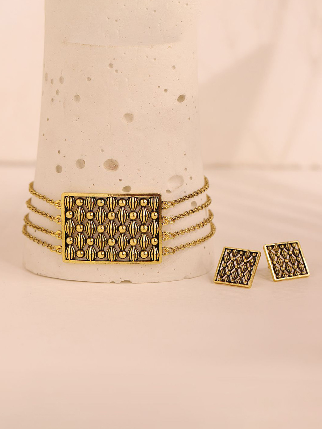 Voylla Woven Wonder Swirled Collar Oxidised Necklace Set