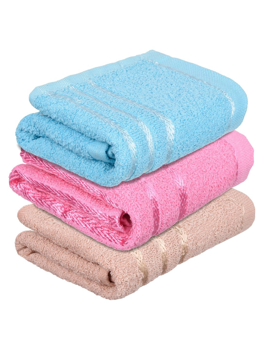 Kuber Industries Pink & Blue 3 Pieces Striped Cotton Face Towels