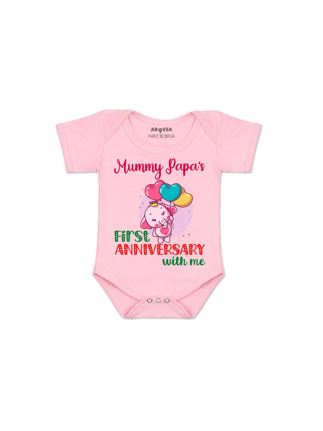 Arvesa Kids Mummy Papa First Anniversary With Me Printed Round Neck Short Sleeves Bodysuit
