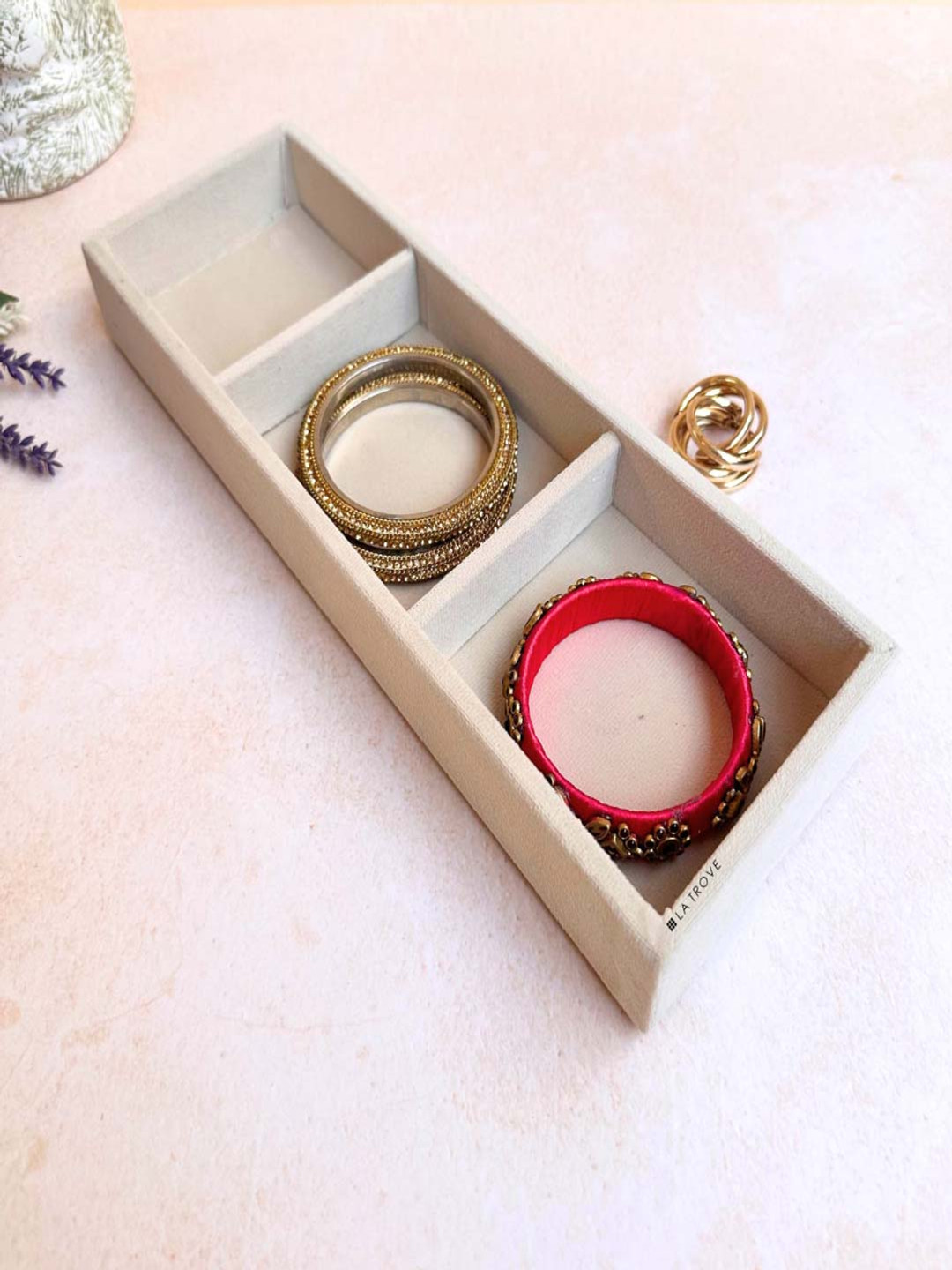 La Trove Cream Premium Velvet 3 Slots Bangle Tray Drawer Organisers