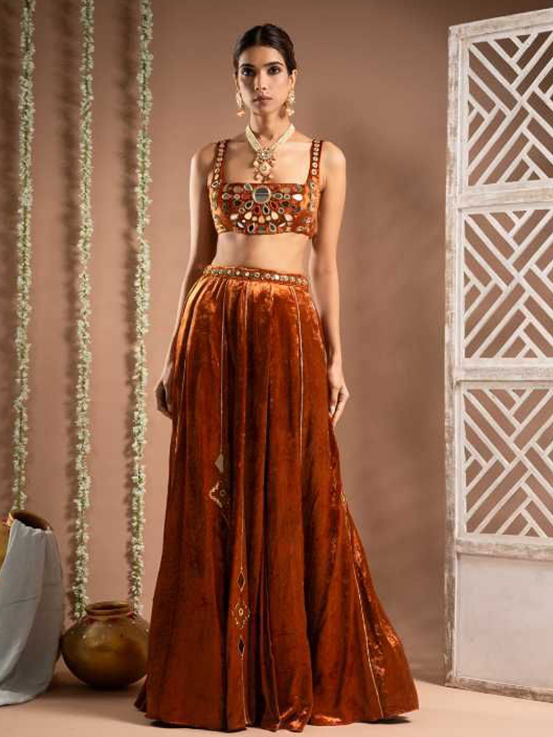AHI Clothing Embroidered Mirror Work Ready to Wear Lehenga & Choli