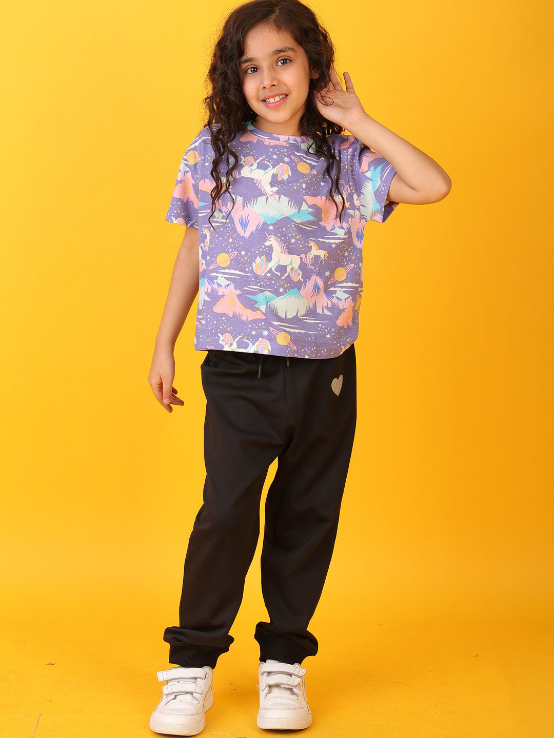 Anthrilo kids Girls Unicorn Planet Heart Summer Jogger Clothing Set