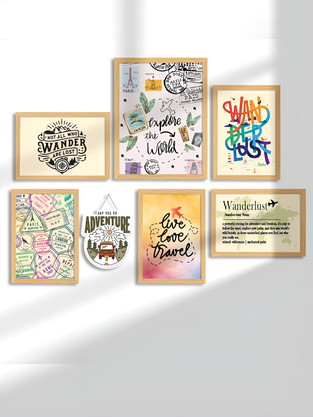 Art Street Beige Paper 7 Pcs Wall Living Room Rectangle Paintings Wall Art -41 x 33In