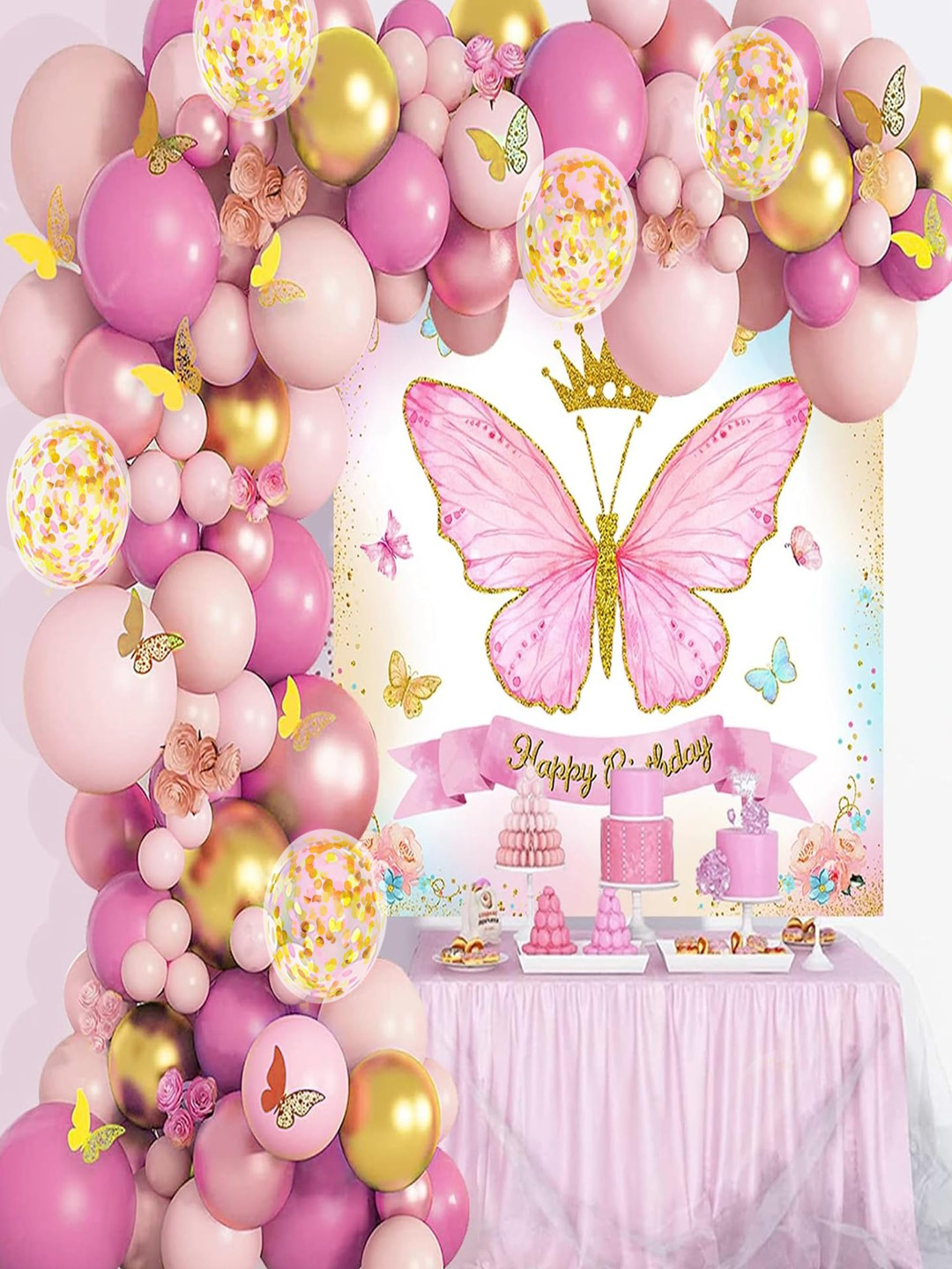 Special You 65Pcs Pink & White Butterfly Birthday Decor