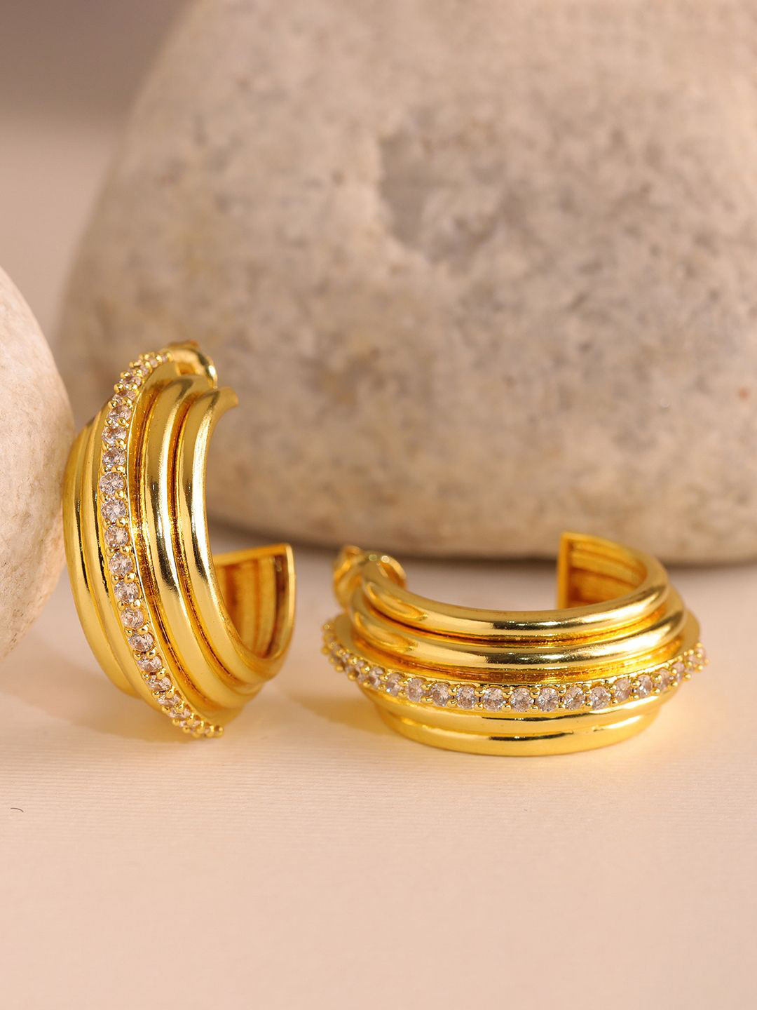Voylla Gold-Plated American Diamond Contemporary Half Hoop Earrings