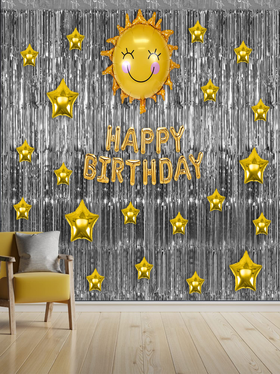 Special You 12-Pcs Yellow & Grey Sun & Star Theme Birthday DecorationKit