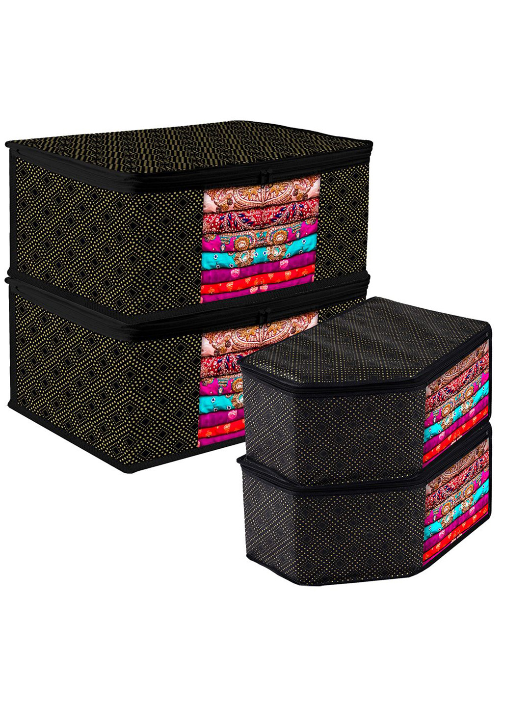 Kuber Industries Black 4 Pieces Dot Printed Regular Multi-Utility Organisers