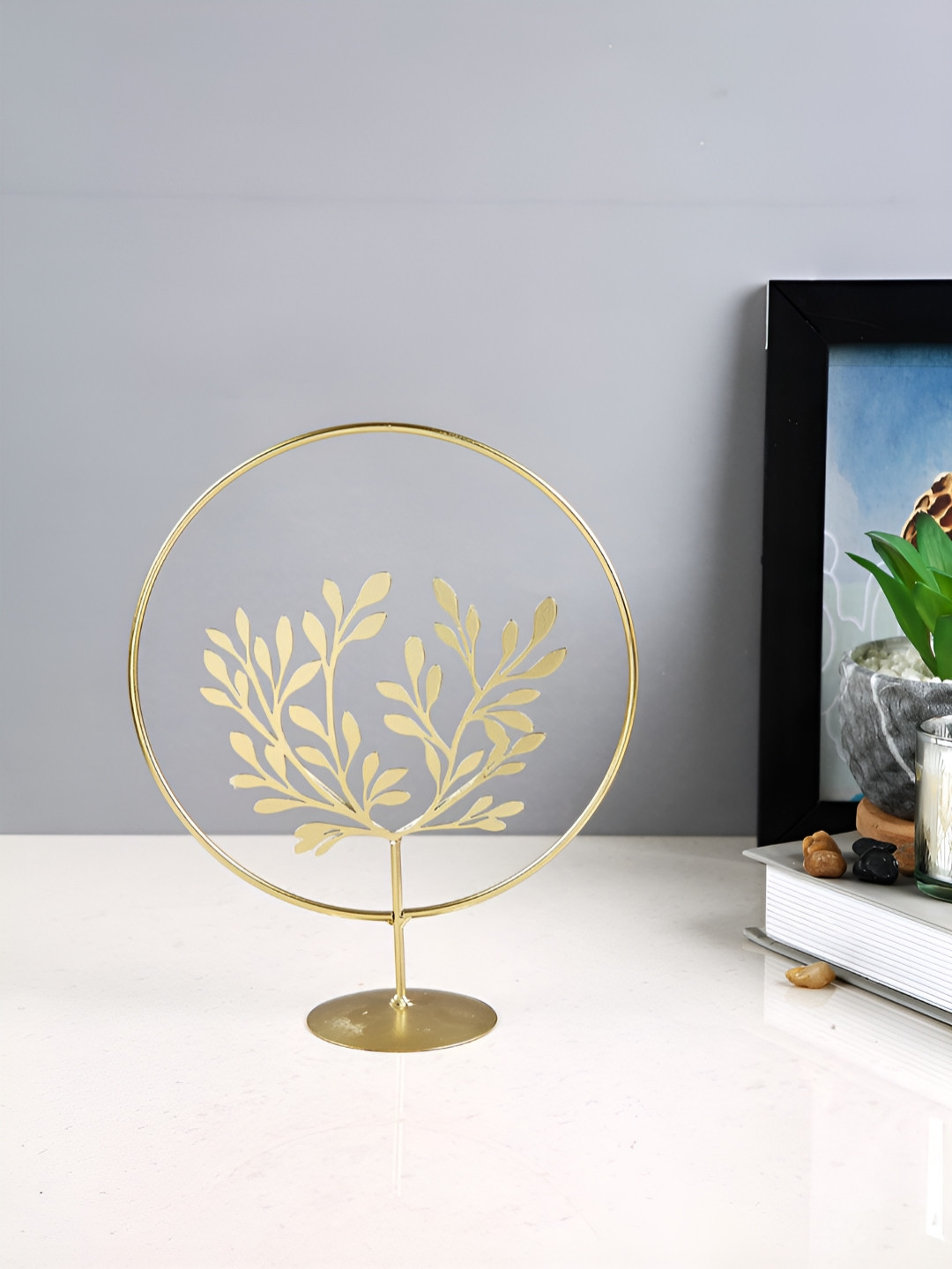Myntra Elegant Homes Circle Foliage Frame Gold Metal Metallic Living Room Medium Showpiece - 8.7 Inches