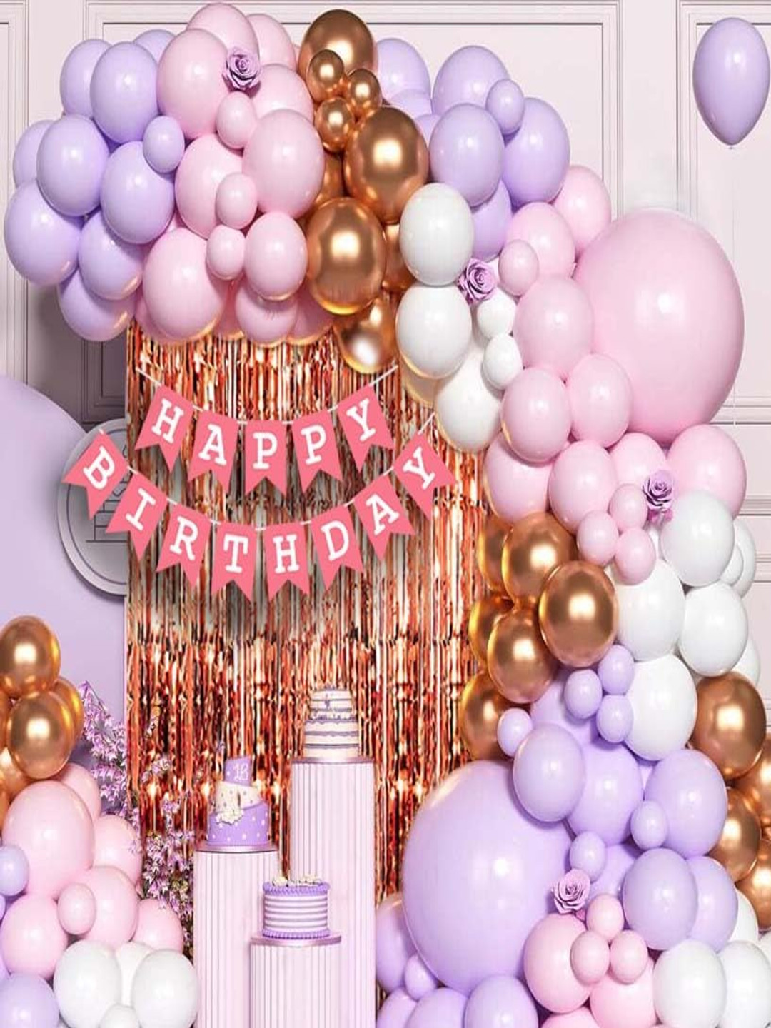Special You 65-Pcs Pink & Purple Balloon Happy Birthday Dcor