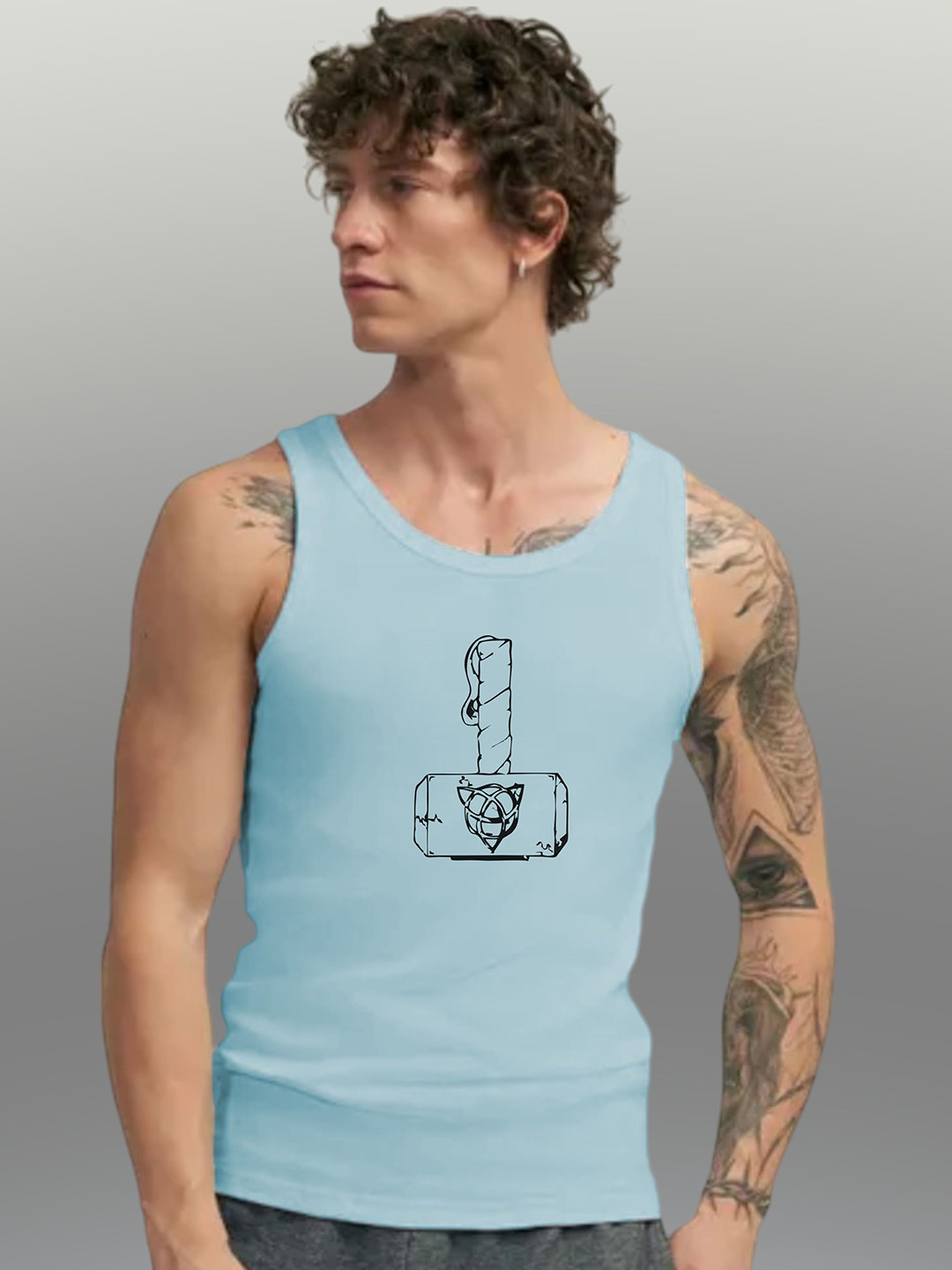 Uniplanet store Printed Cotton Innerwear Vests UVM-THOR-HMMR-SKBL-S