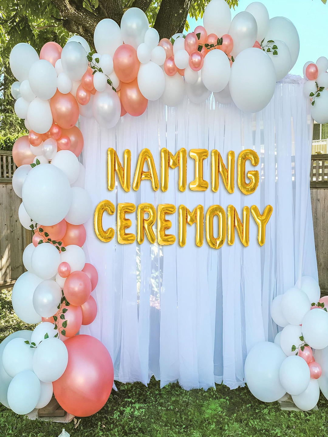 Special You White & Peach 68 Pieces Balloons Naming Ceremony Decorations