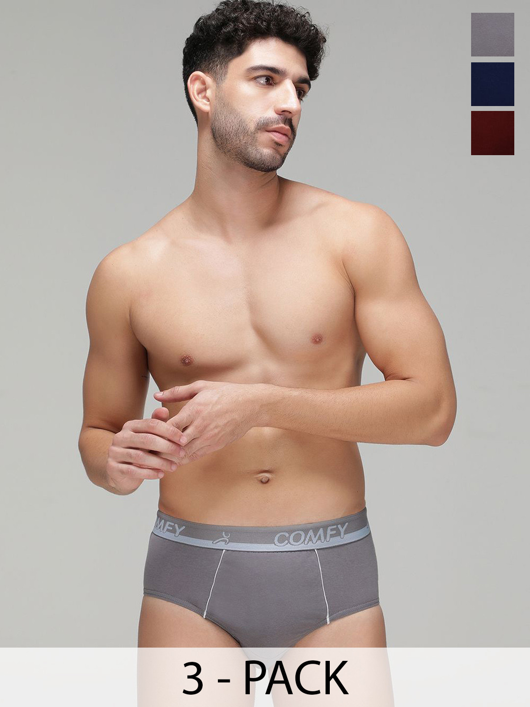 AMUL COMFY Men Pack Of 3 Cotton Basic Briefs AC-CBRIOE-SG-NY-MA-S-3PC