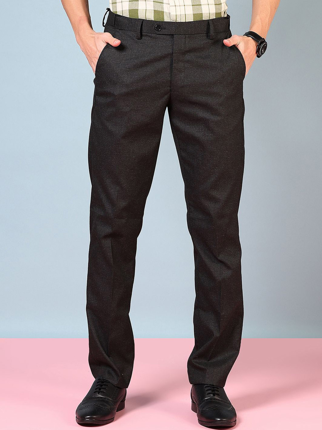 J White by Vmart Men Regular Fit Mid-Rise Flat-Front Formal Trousers