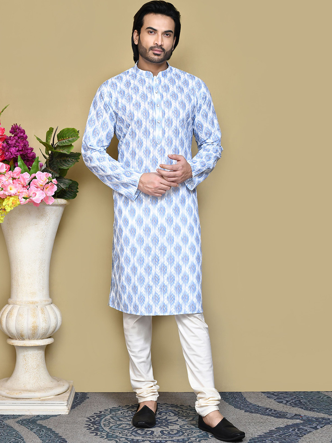 RANAK Mandarin Ethnic Motifs Printed Collar Long Sleeves A-Line Kurta