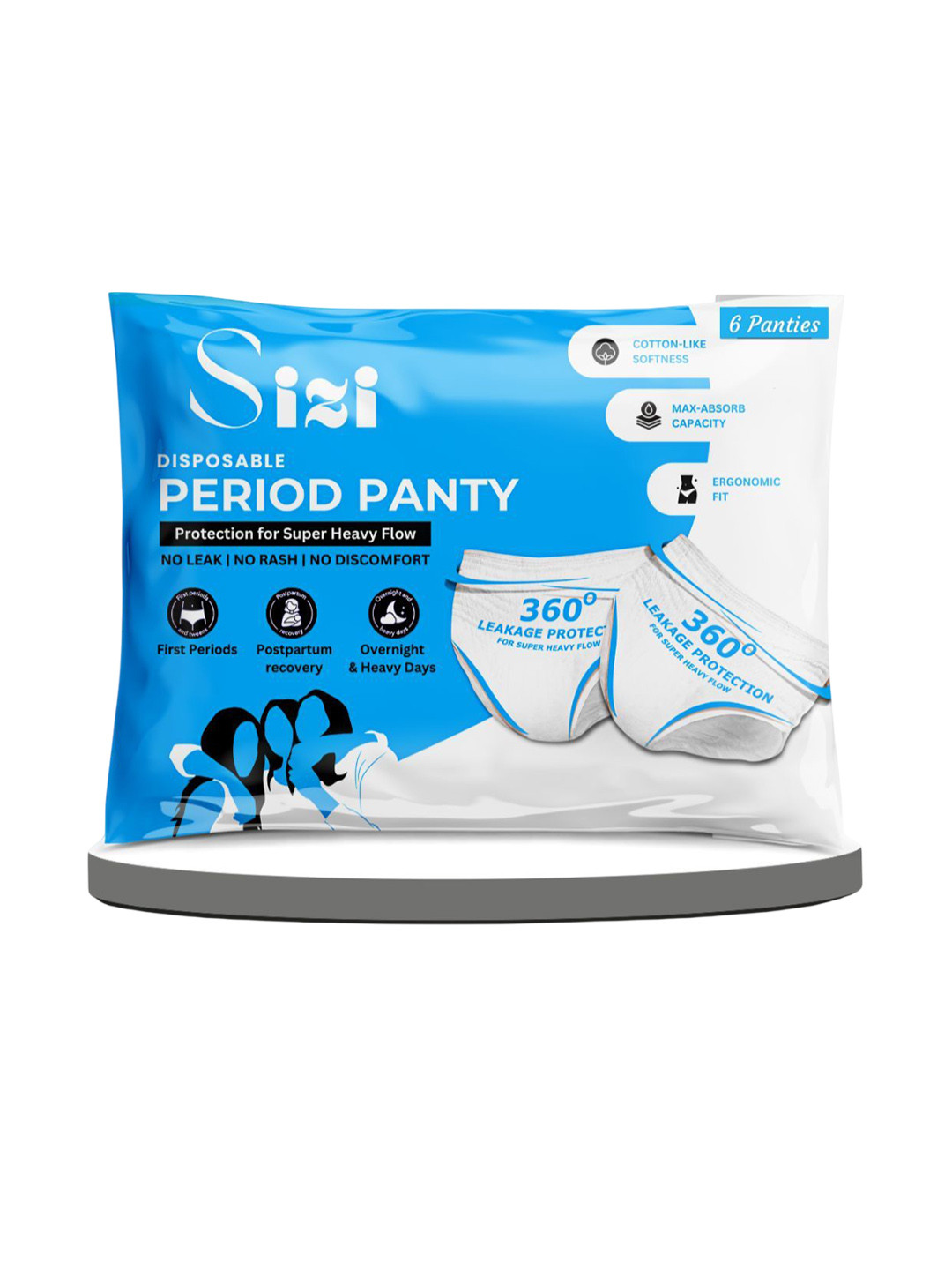 Sizi Disposable Leak Proof Overnight Protection Cotton Period Panties - XS - 6 Pieces