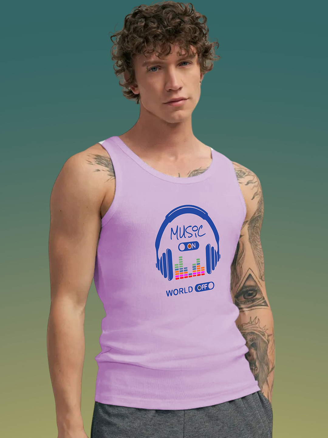 Uniplanet store Printed Cotton Innerwear Vests UVM-WRLD-MUSIC-PRPL-S