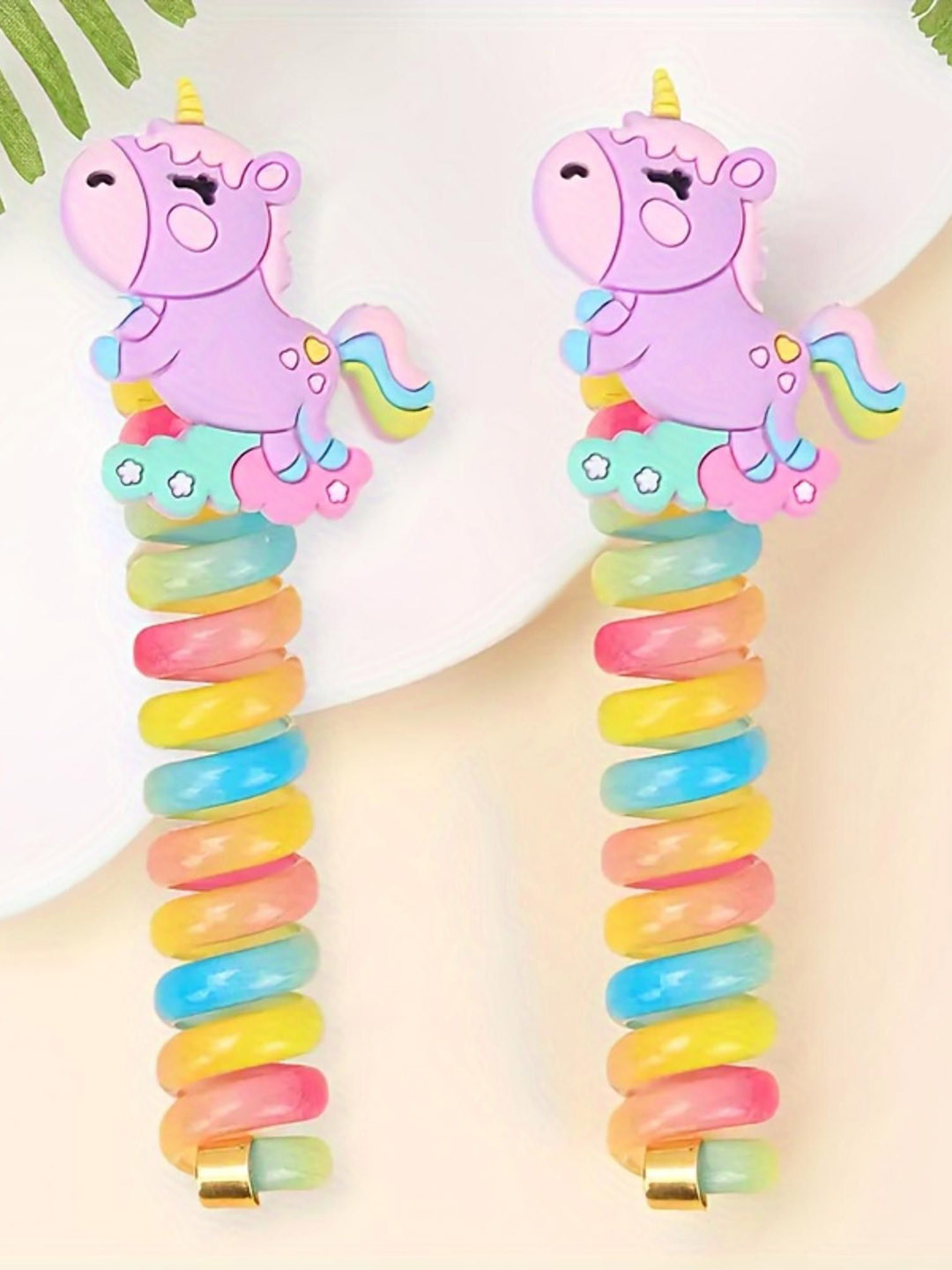 LYTIX Girls Set of 2 Colorful Telephone Wire Hair Bands  Spiral Hair Ties Cord Braided