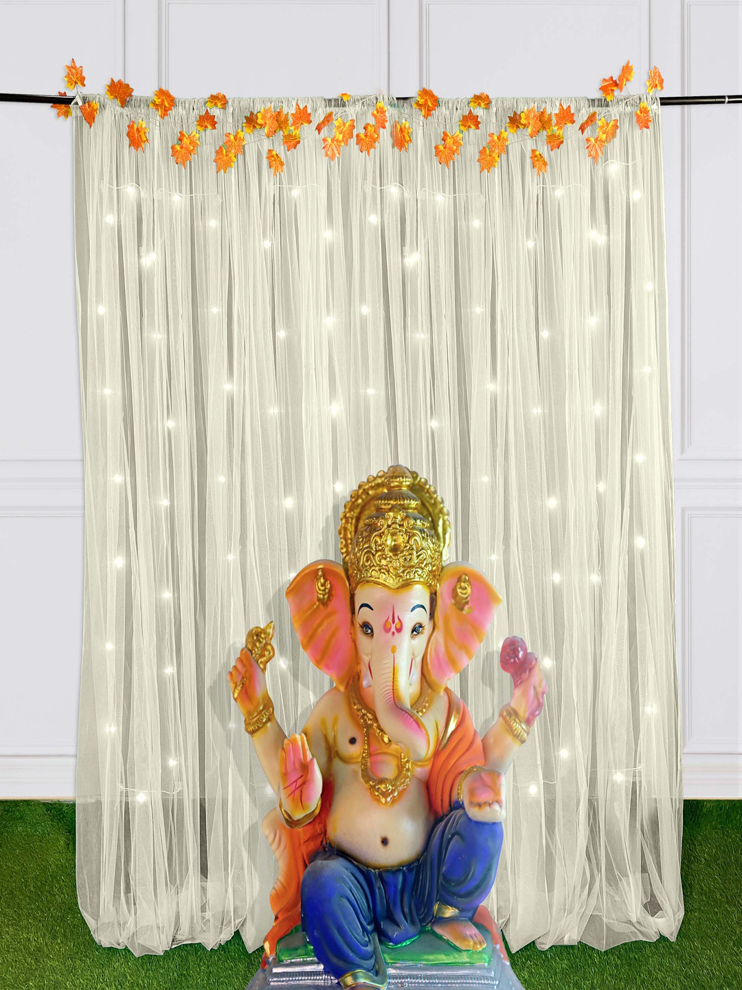 Special You Orange & White Net Curtain & Maple Vines Festive Decor