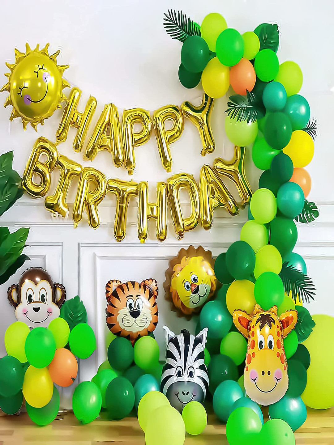 Special You 74-Pcs Green & Yellow Rainbow Animal- Jungle Theme Birthday Decoration