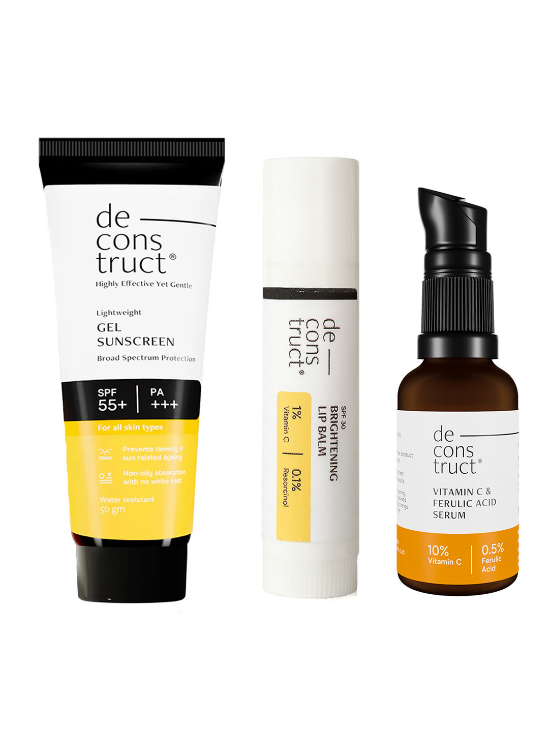 deconstruct Set of Brightening Lip Balm 4g + Gel Sunscreen 50g + Vitamin C Serum 30ml
