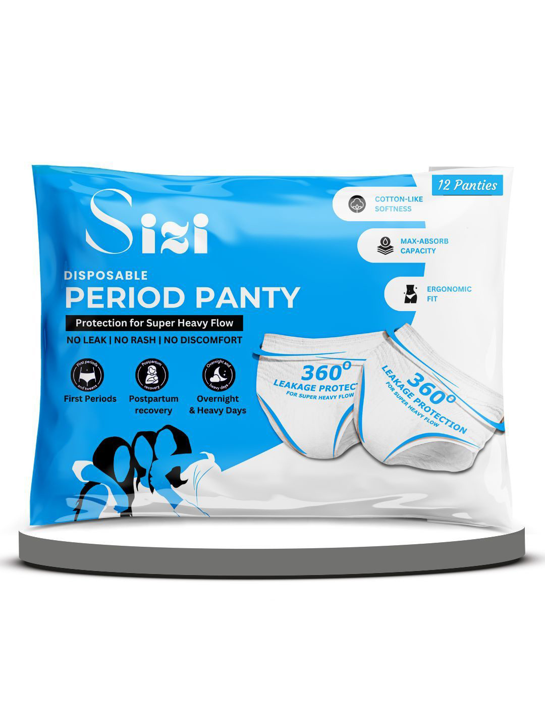 Sizi Disposable Leak Proof Overnight Protection Cotton Period Panties - XS - 12 Pieces