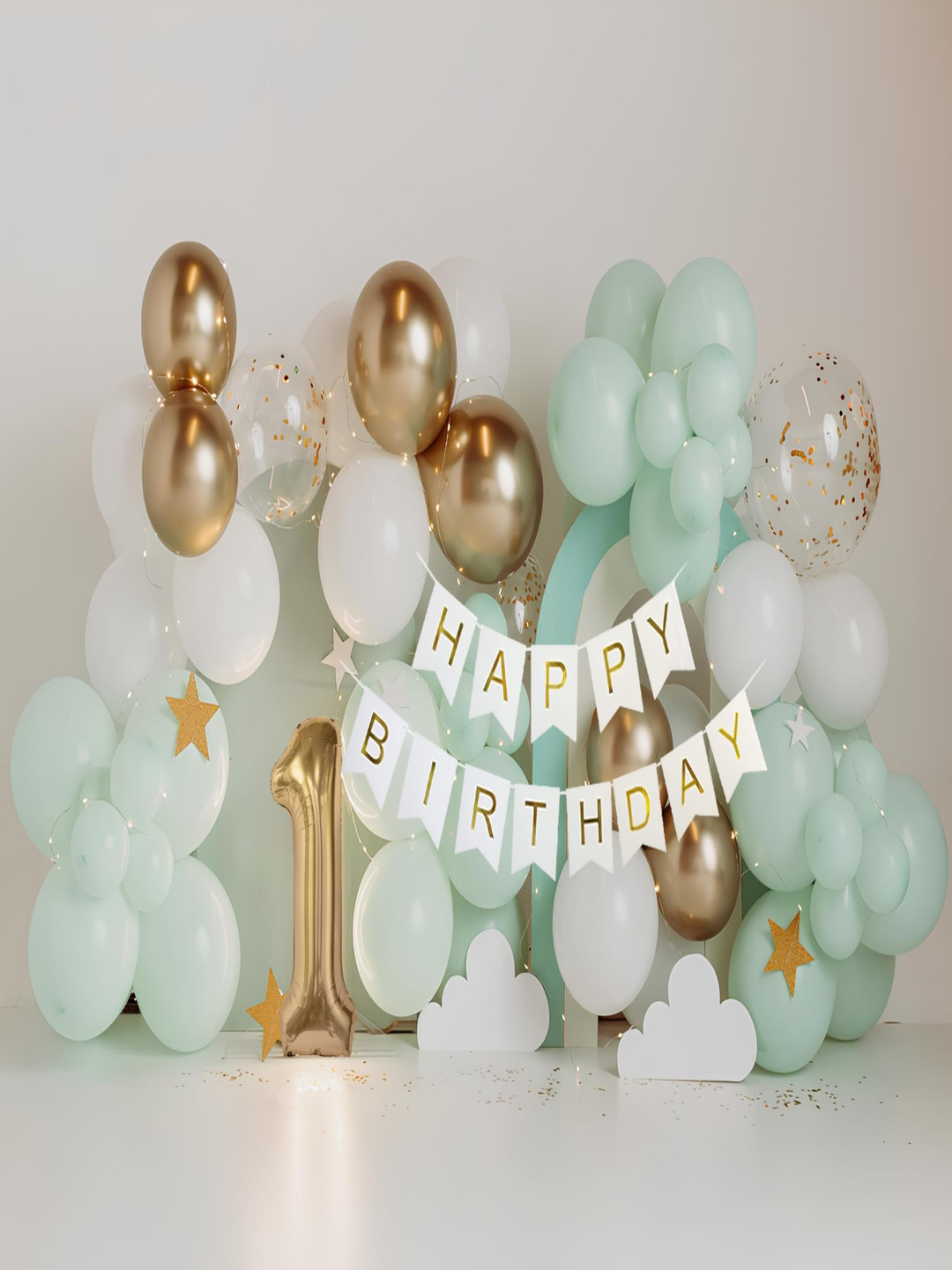 Special You 49-Pcs Green & White Decorative Banner & Balloons