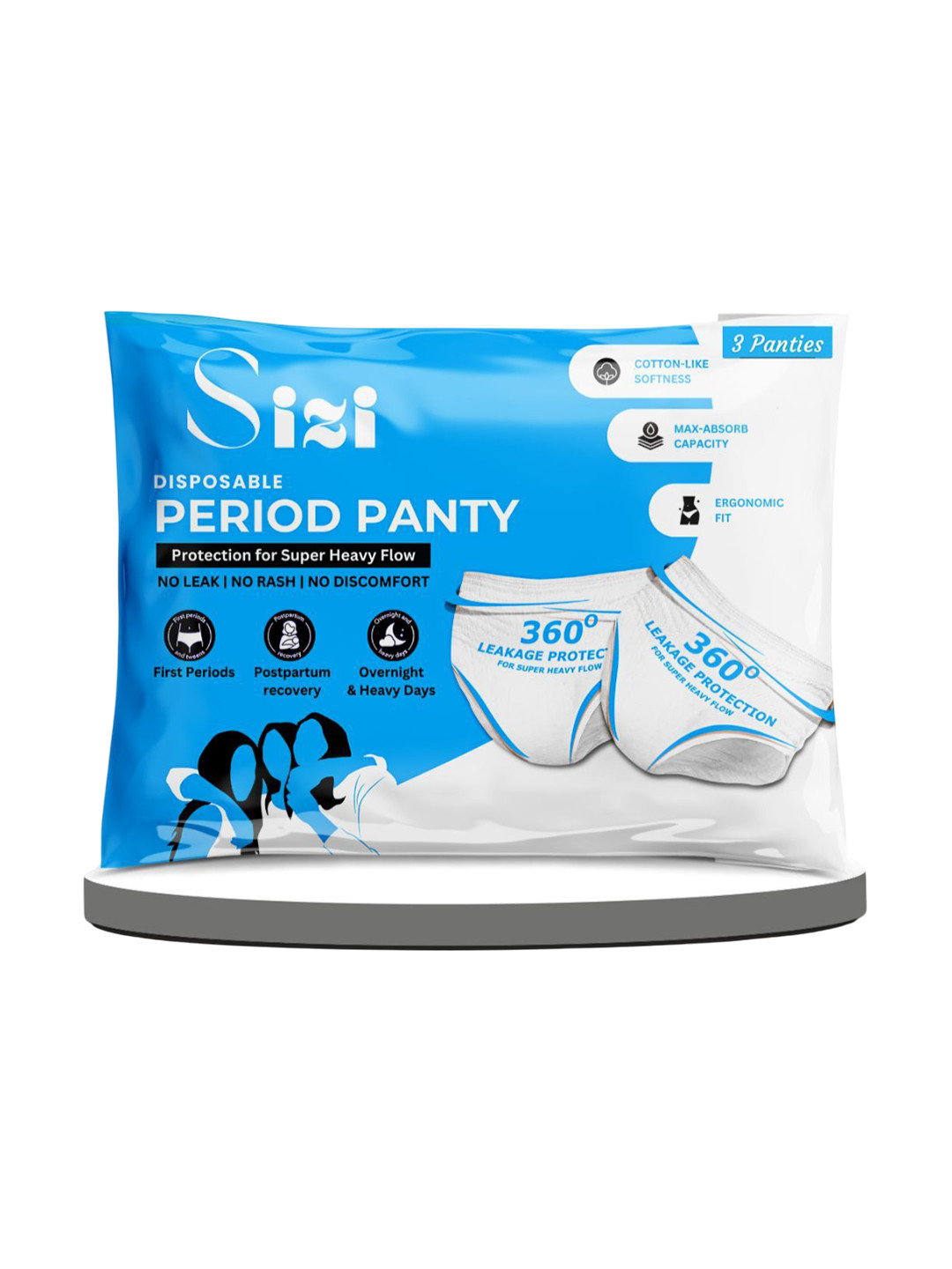Sizi Disposable Leak Proof Overnight Protection Cotton Period Panties - XS - 3 Pieces