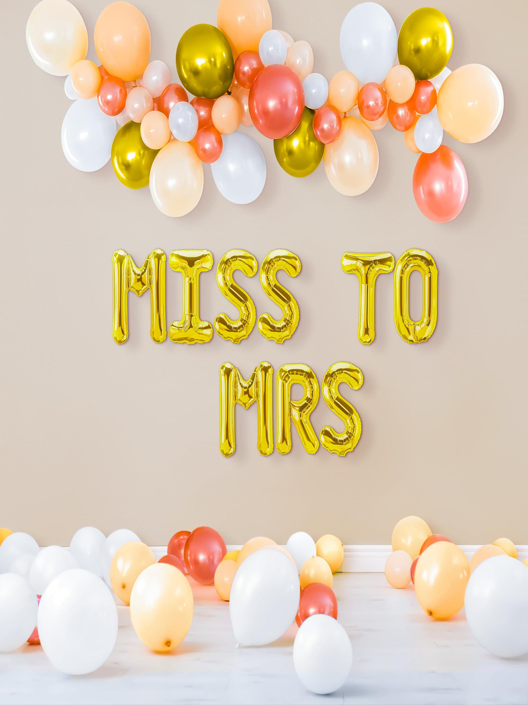 Special You 53-Pcs White & Golden-Colored Balloon Miss To Mrs Dcor