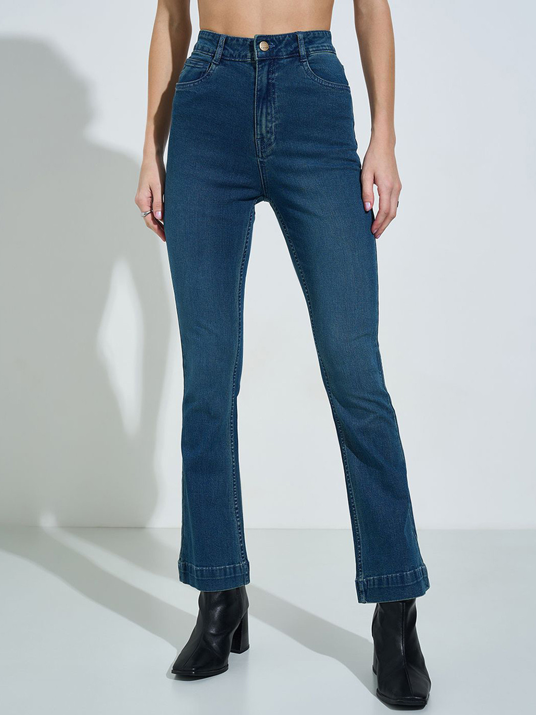 SF JEANS by Pantaloons Women Flared High-Rise Low Distress Jeans