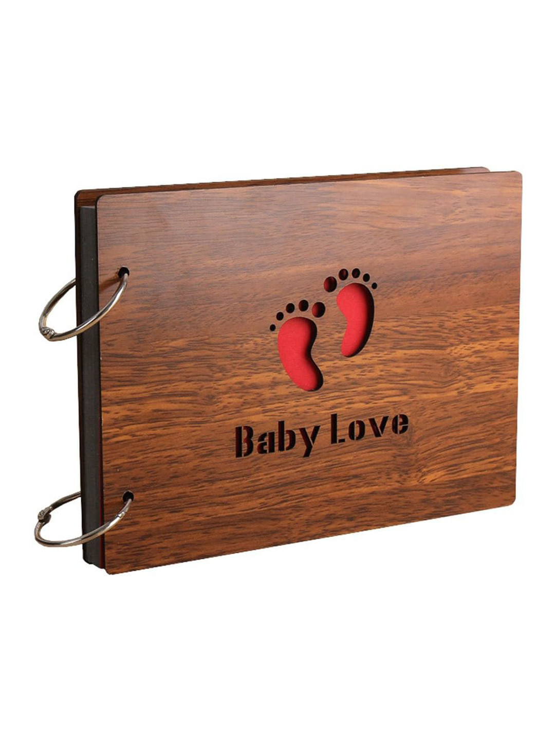 SEHAZ ARTWORKS Brown & Red Baby Love Printed Wooden Scrap Book Photo Album