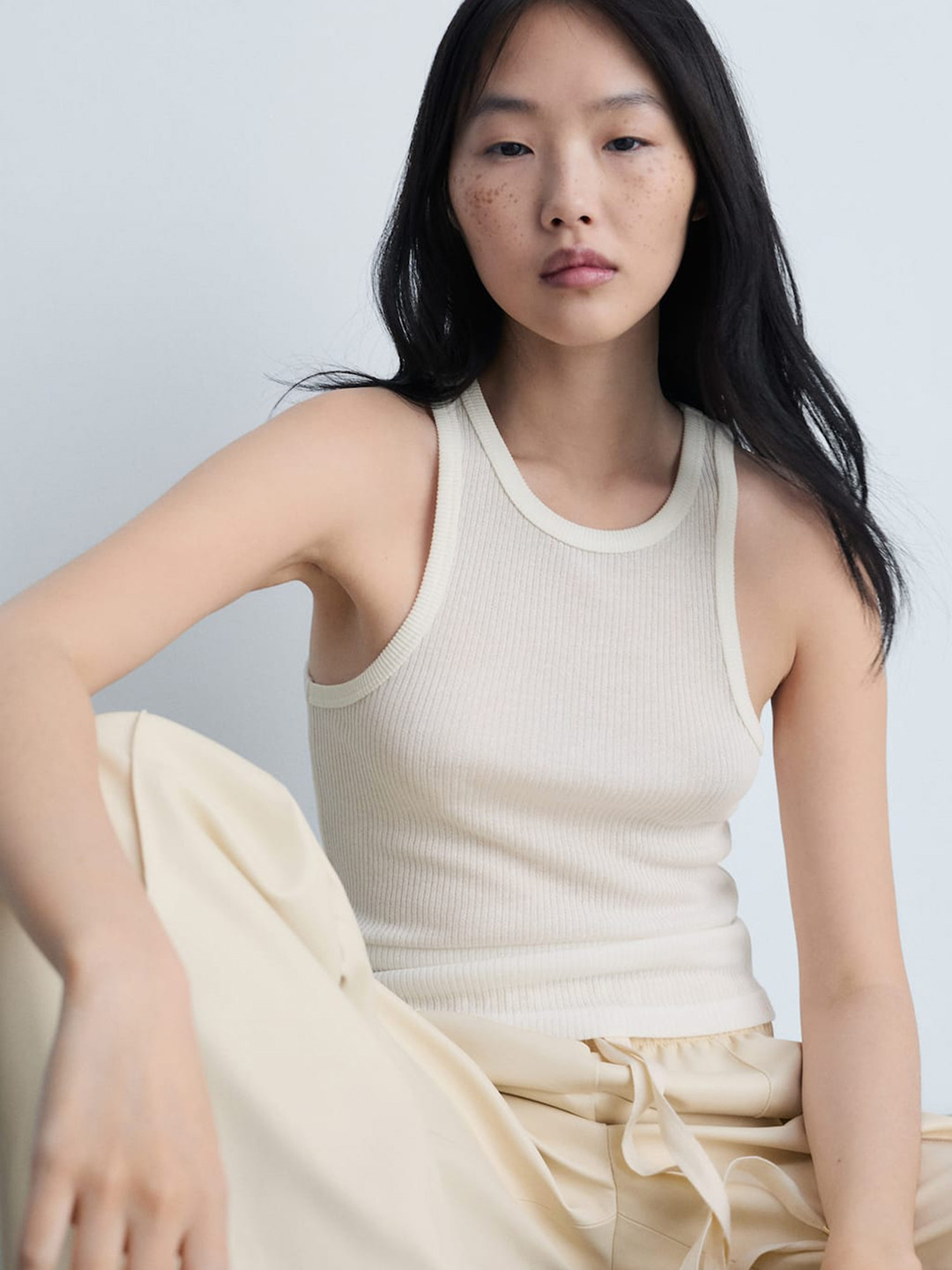 MANGO Fine Ribbed Knit Tank Top